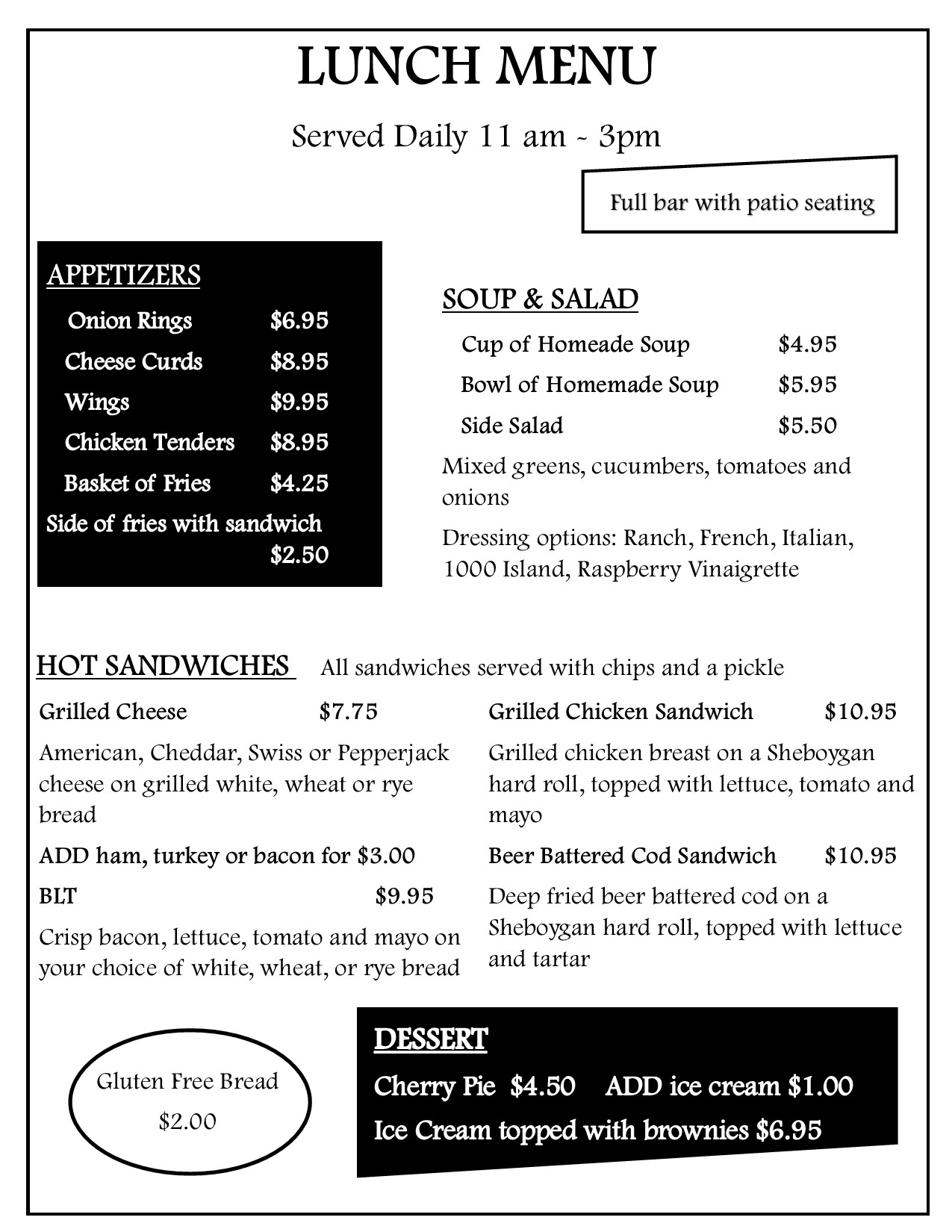 2022 LUNCH MENU